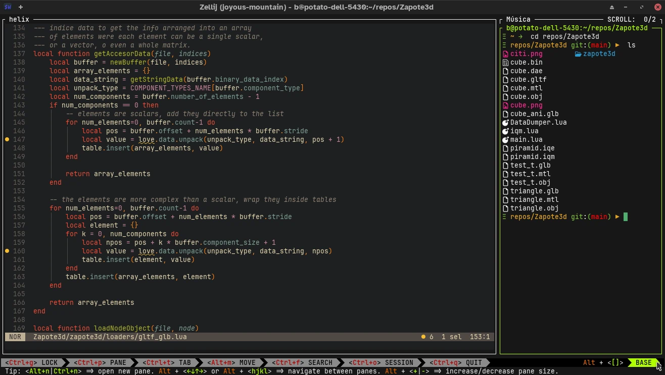 Una layout de ejemplo de Zellij.